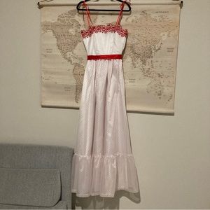 Vintage Prom Dress Homecoming Junior Red White Polka Dot Dress Floor Length